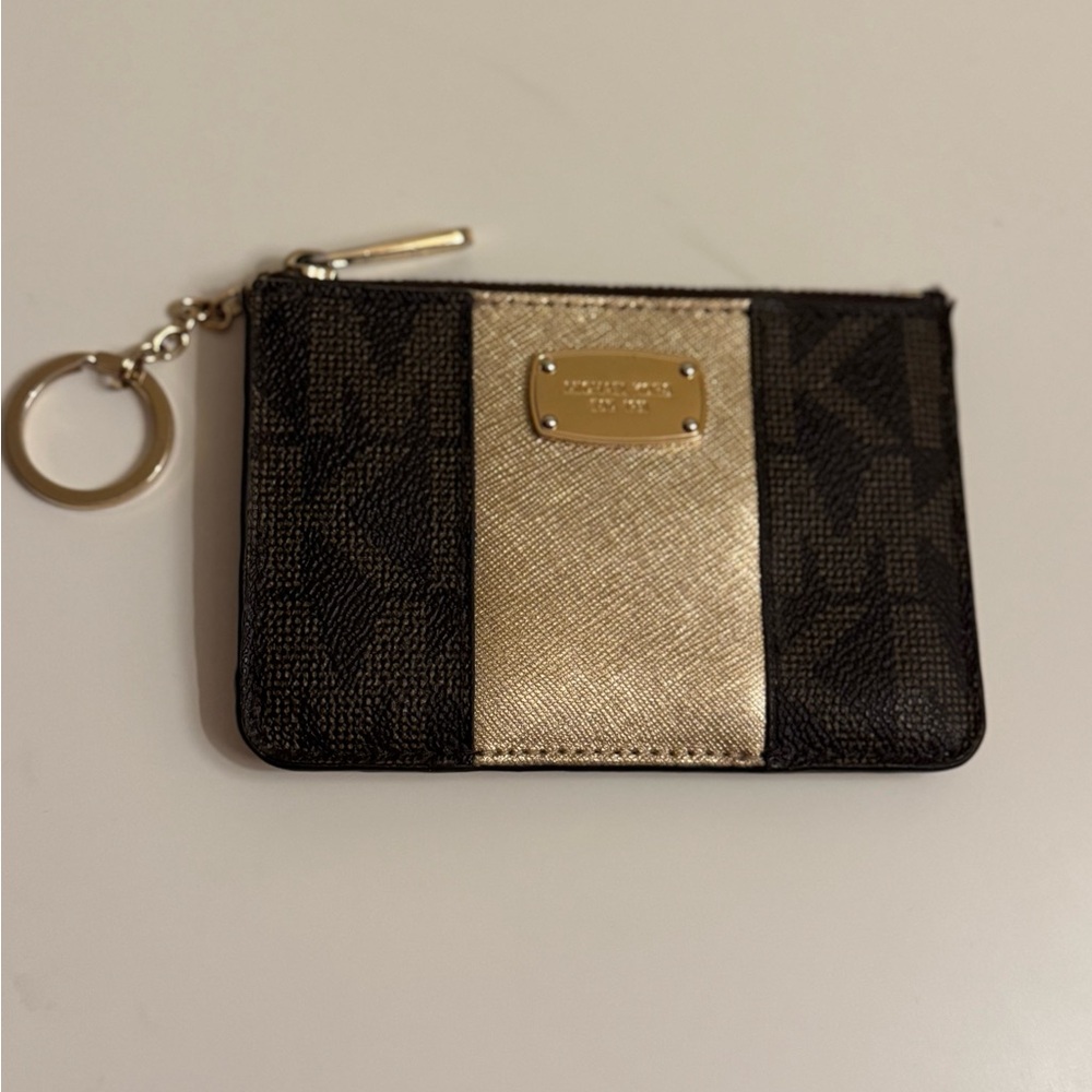 Michael Kors Brown and Metallic Gold Card Wallet